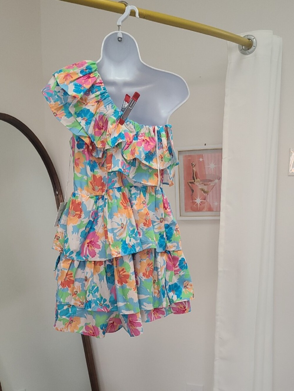 One-Shoulder Ruffle Floral Romper - Blue/Multi - Picture 4 of 8